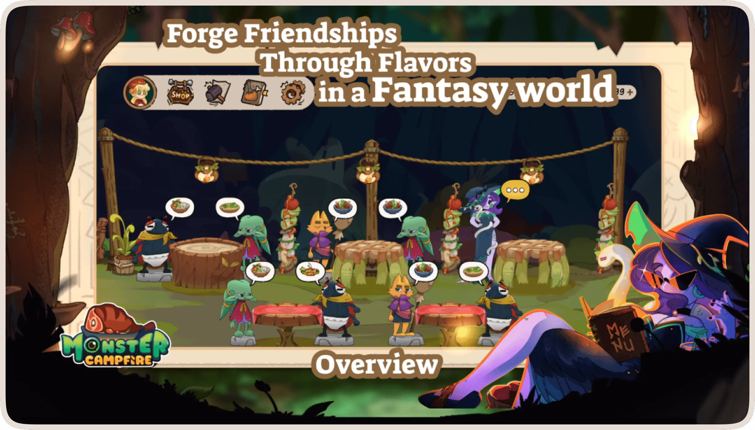 Monster Campfire forge friendships fantasy world banner