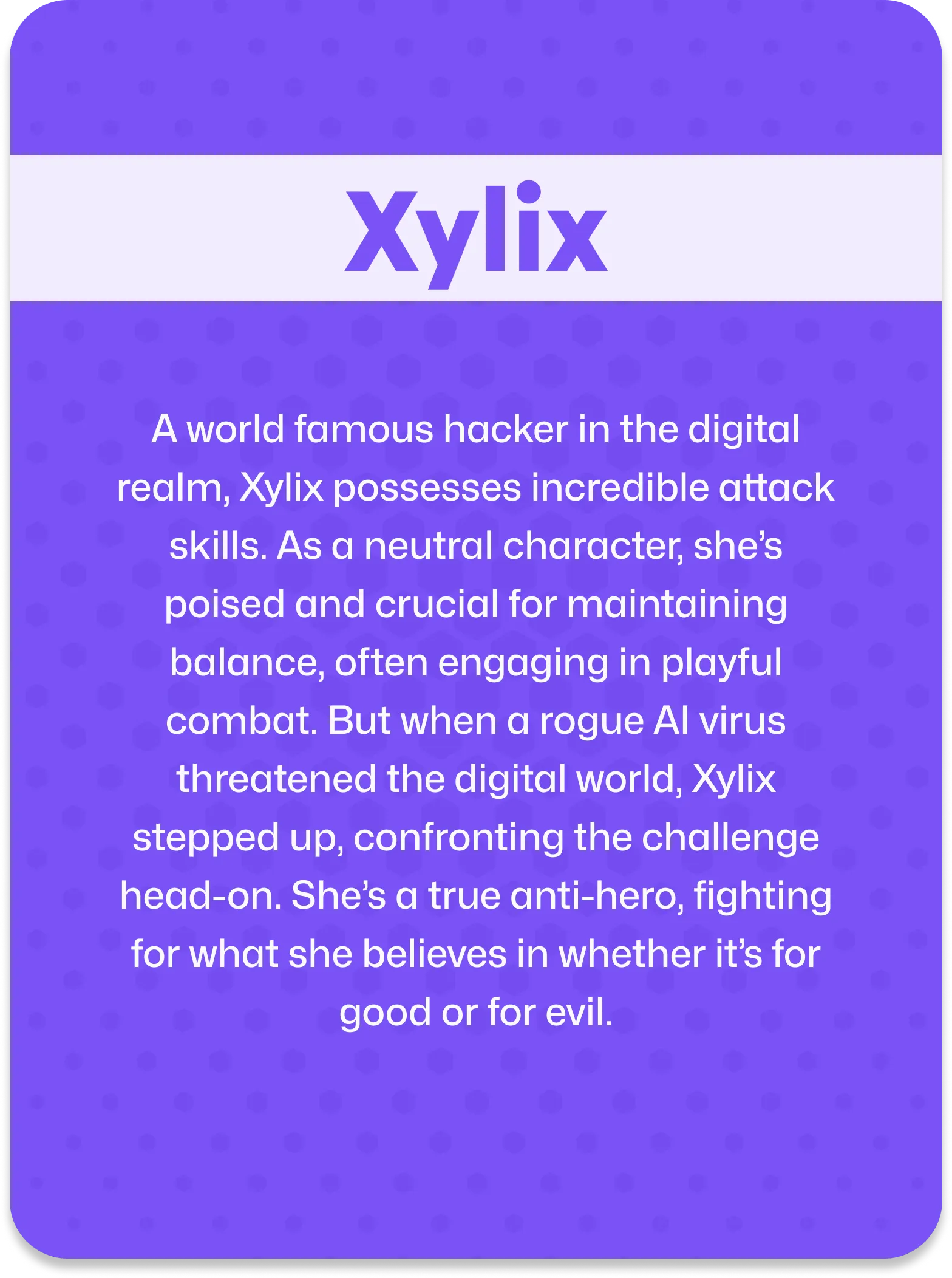 Quantum Wars back xylix character card