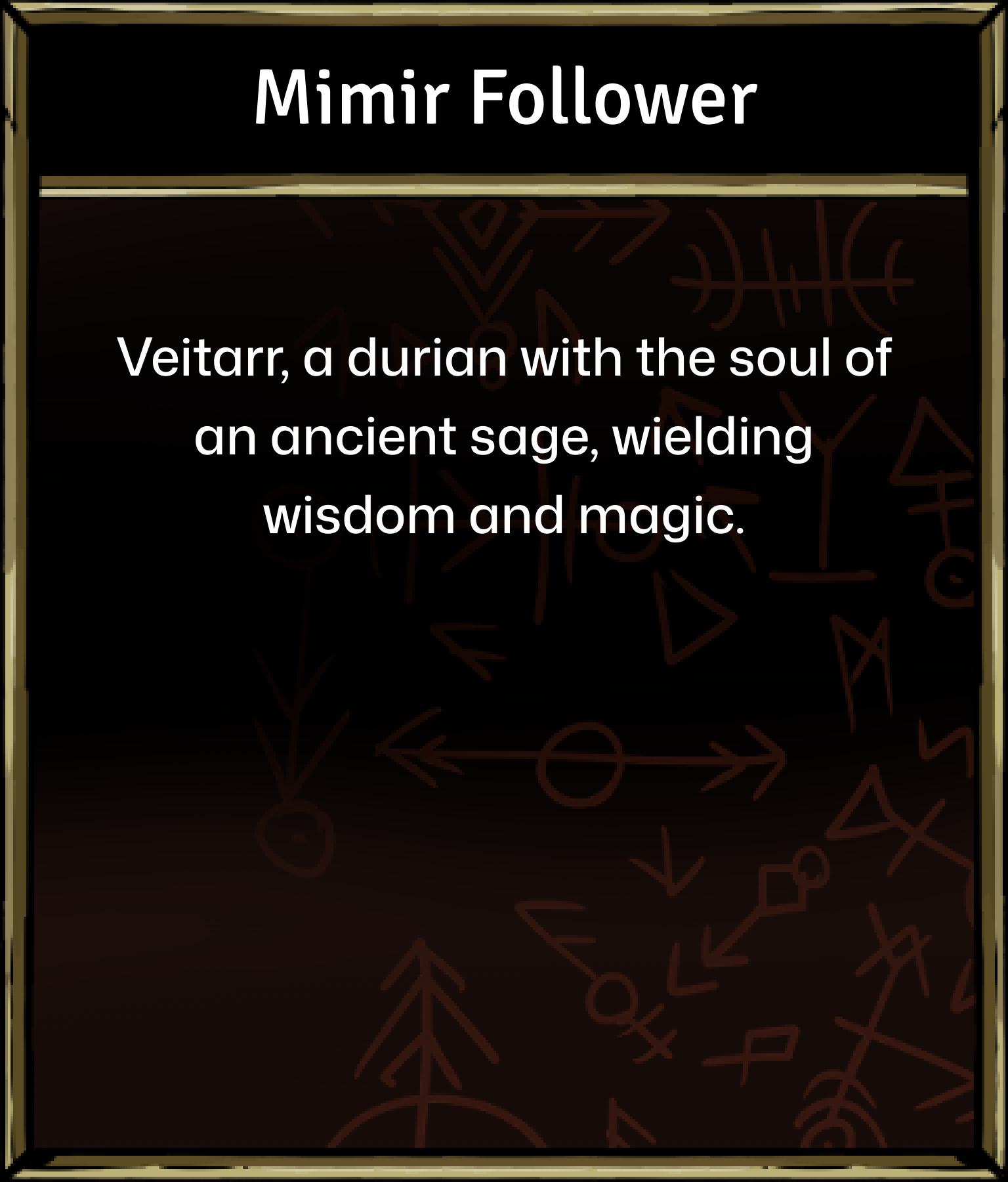 Character card back design with lore and backstory